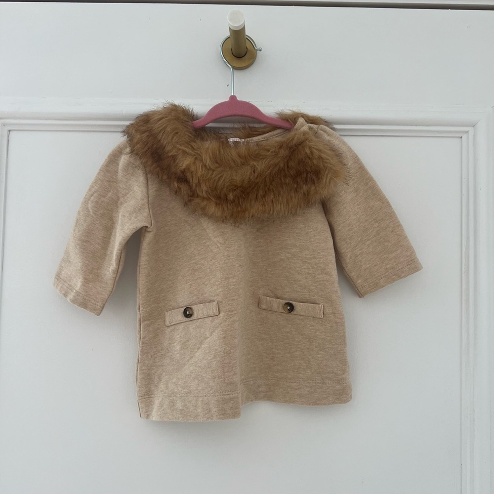Janie & Jack Tan and Brown Wool Blend Cape with Plush Collar